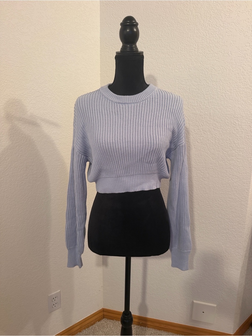 Cotton Candy Pastel Blue Ribbed Cropped Sweater